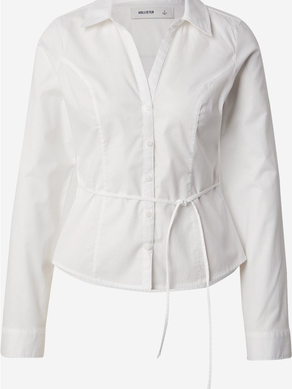 Hollister White Cinch-Waist Button-Front Blouse